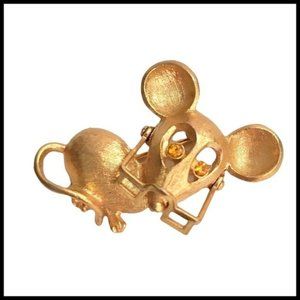 Vintage Avon‎ Mouse Brooch Pin Rhinestone Eyes 1970's Gold Tone